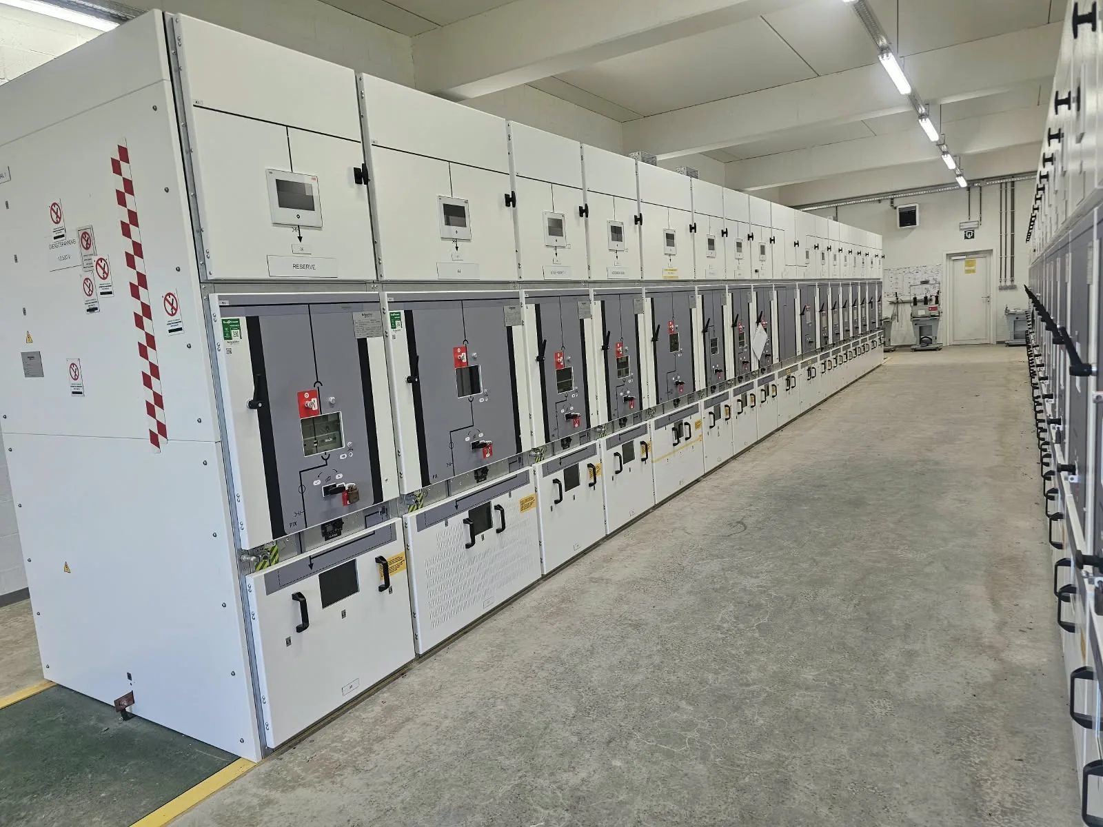 Rij middenspanningsschakelvelden in een elektrische ruimte